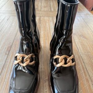 Steve Madden Black Ankle Boots with Gold Chain